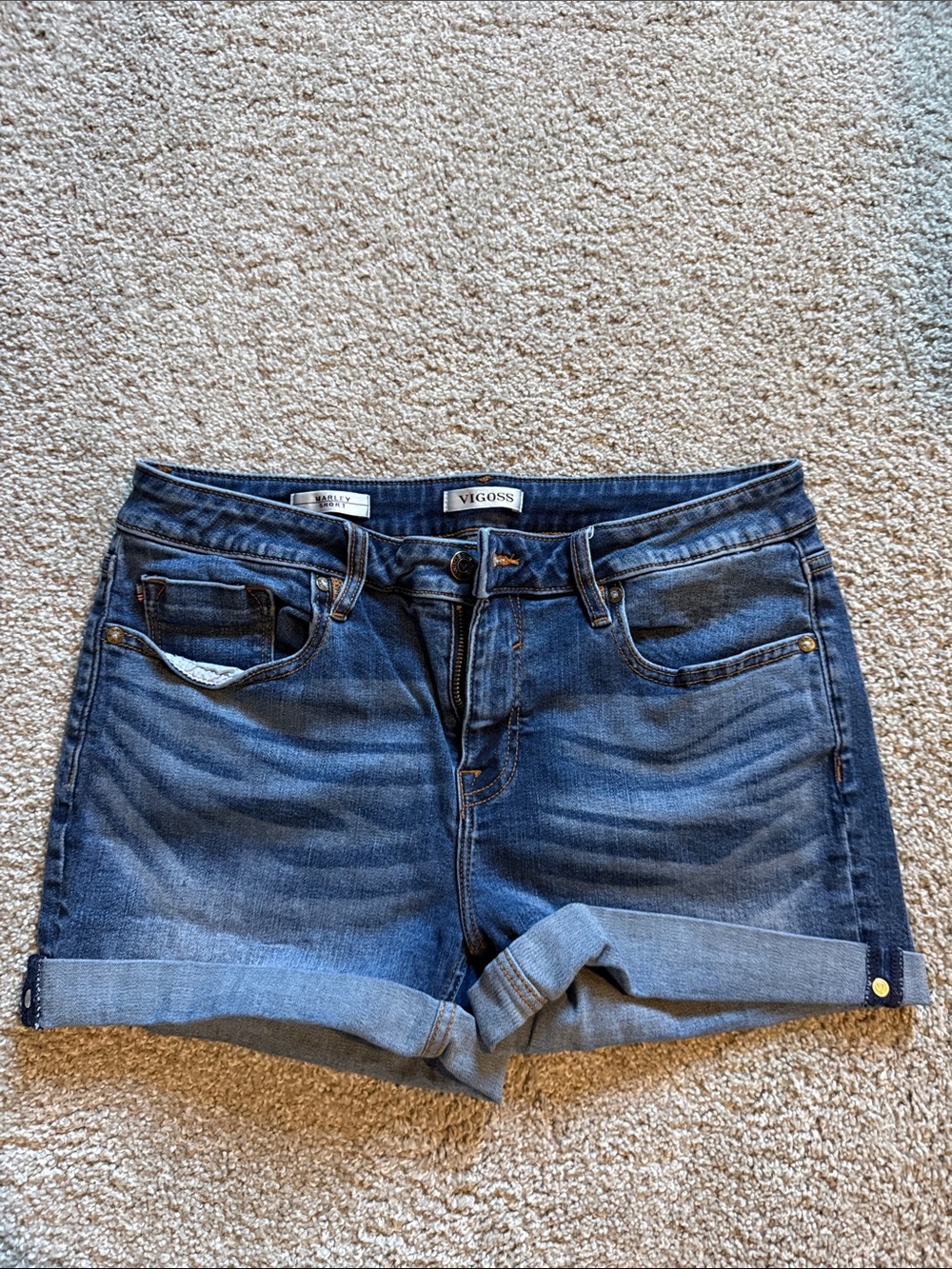 Vigoss Dark Blue Rolled Cuff Denim Shorts